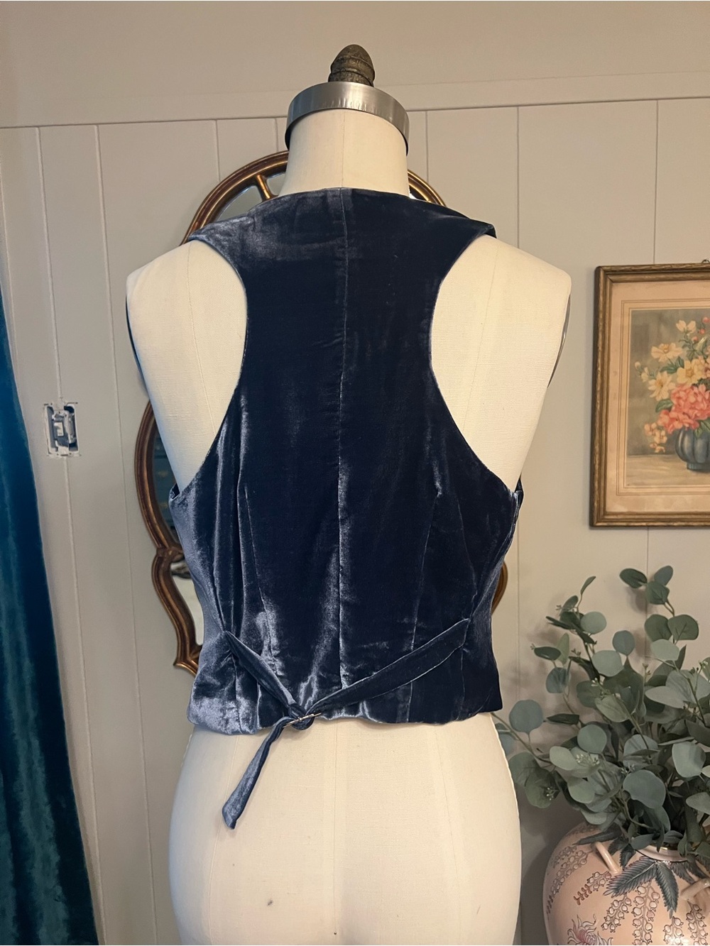 Free People Women's Navy Velvet Vest - Classic Button Front - Picture 3 of 9